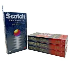 Lot 3 Maxell/1 Scotch Premium High Grade VHS Video Tapes New‎ Sealed